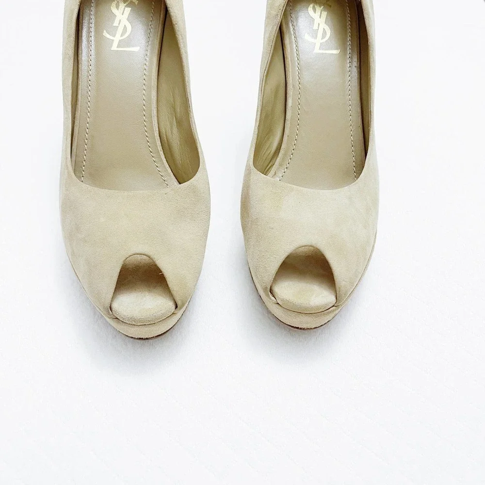 YSL Suede Leather Open Peep Toe Heels SZ40 - Picture 7 of 8